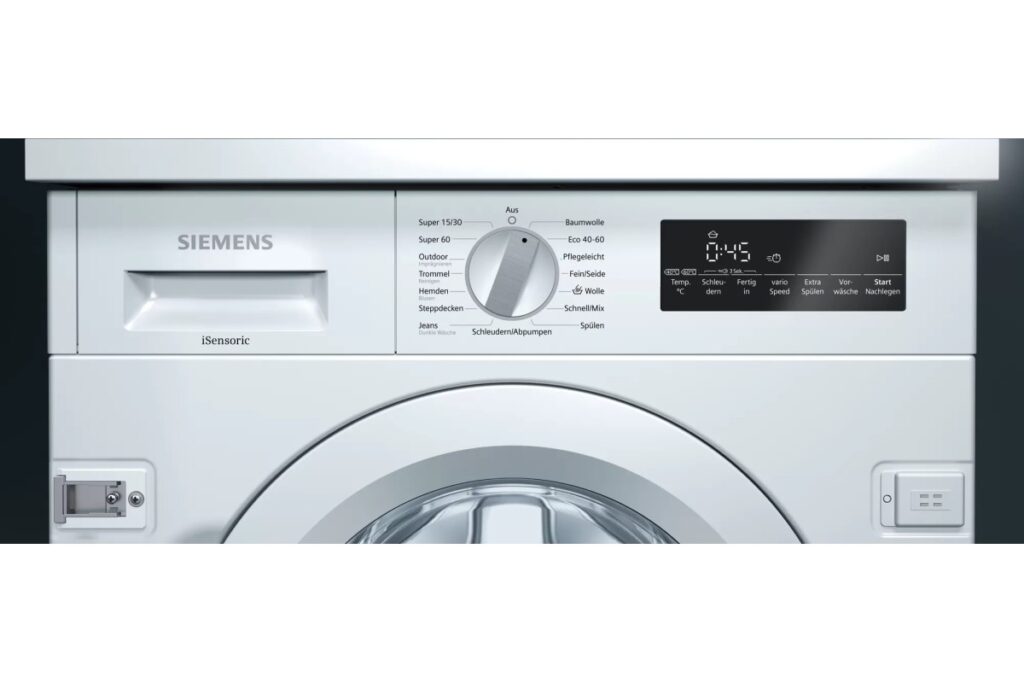 Siemens iQ 100 Waschmaschine in moderner Waschküche mit LED-Anzeige